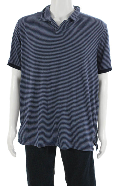 Velvet by Graham & Spencer Mens Striped Blue Collared Short Sleeve Polo Size 2X
