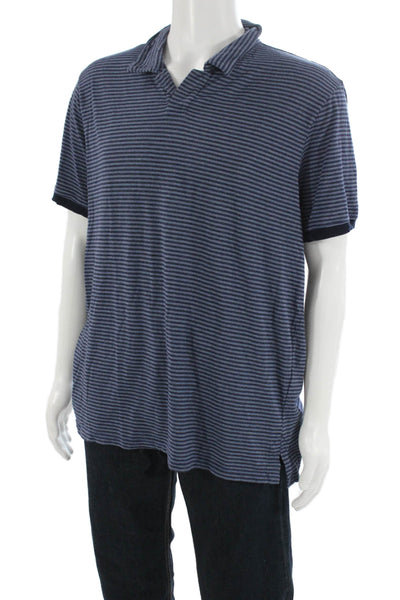 Velvet by Graham & Spencer Mens Striped Blue Collared Short Sleeve Polo Size 2X
