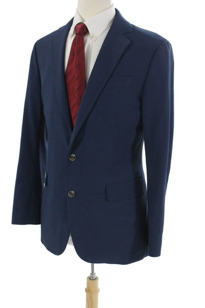 Stafford Mens Dark Blue Classic Solid Blazer Button Closure Long Sleeve Size 40