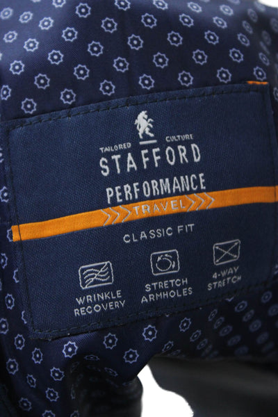 Stafford Mens Dark Blue Classic Solid Blazer Button Closure Long Sleeve Size 40