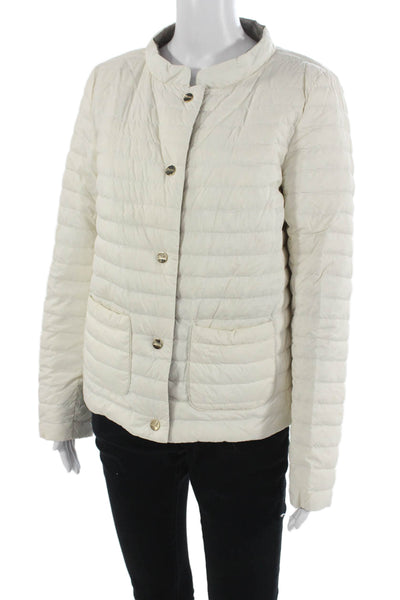 Herno Womens Quilted Puffer Jacket White Polyester Button Mock Neck Size 46