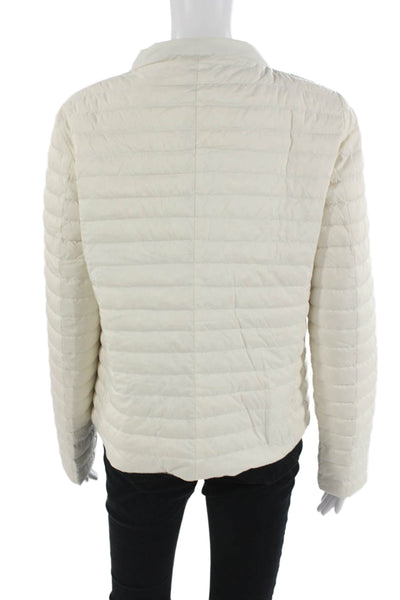 Herno Womens Quilted Puffer Jacket White Polyester Button Mock Neck Size 46