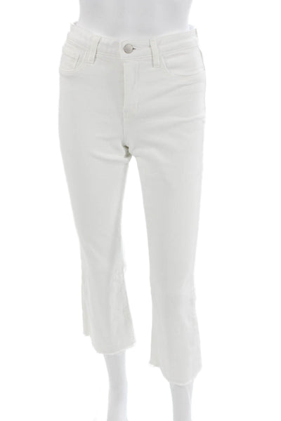 L'Agence Women Cropped Flared White Mid Rise Jeans Size 25