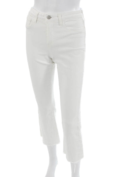 L'Agence Women Cropped Flared White Mid Rise Jeans Size 25