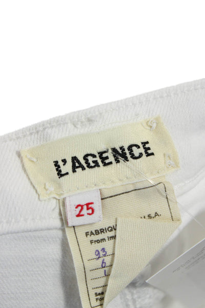 L'Agence Women Cropped Flared White Mid Rise Jeans Size 25