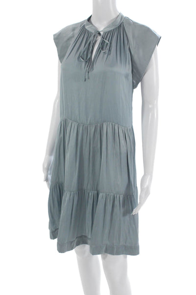 Zadig & Voltaire Women Long Shift Dress Gray High Neck Short Sleeve Size S