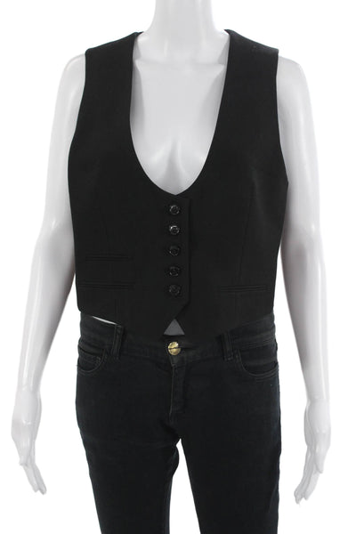 Zara Women Black V-Neck Buckle Vest Sleeveless Solid Fall Size L