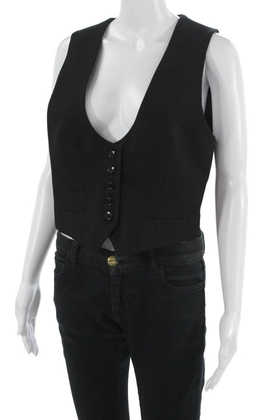 Zara Women Black V-Neck Buckle Vest Sleeveless Solid Fall Size L