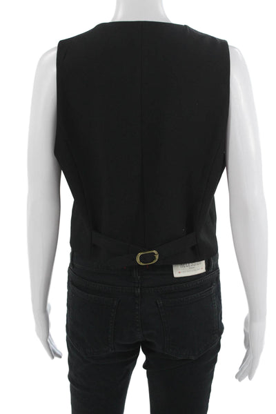 Zara Women Black V-Neck Buckle Vest Sleeveless Solid Fall Size L