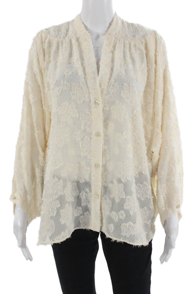 Zara Womens Tunic Beige Floral Long Sleeve Button Up Polyester Bohemian Size S