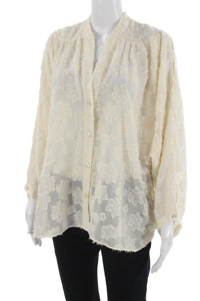 Zara Womens Tunic Beige Floral Long Sleeve Button Up Polyester Bohemian Size S