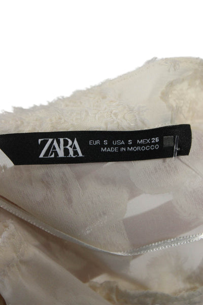 Zara Womens Tunic Beige Floral Long Sleeve Button Up Polyester Bohemian Size S