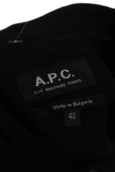 APC Womens Tunic Blouse Black High Neck Long Sleeve Button Up Size 40