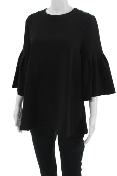 Edit Womens Black Round Neck 3/4 Sleeve Zip Blouse Polyester Spandex Size M