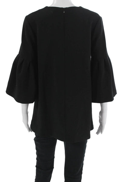 Edit Womens Black Round Neck 3/4 Sleeve Zip Blouse Polyester Spandex Size M
