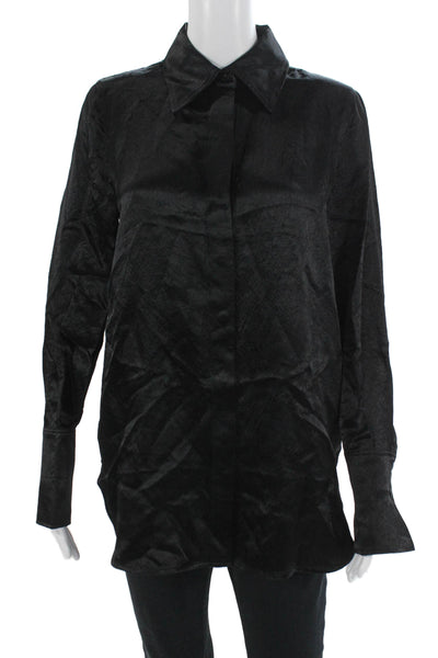 COS Womens Black Acetate Collared Button-Up Blouse Long Sleeve Solid Size 4
