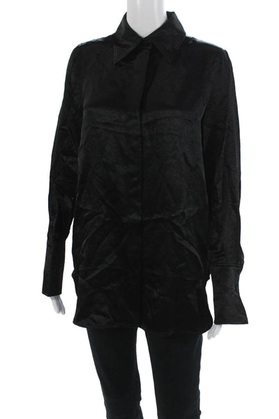 COS Womens Black Acetate Collared Button-Up Blouse Long Sleeve Solid Size 4
