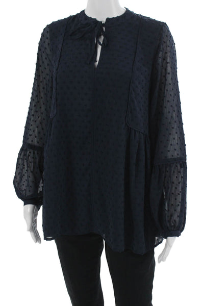 Whistles Women Tunic Dark Blue Polka Dot High Neck Long Sleeve Size 6