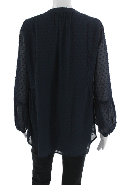 Whistles Women Tunic Dark Blue Polka Dot High Neck Long Sleeve Size 6