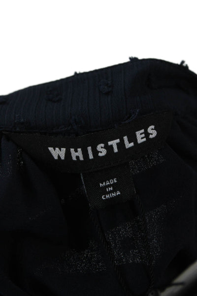 Whistles Women Tunic Dark Blue Polka Dot High Neck Long Sleeve Size 6