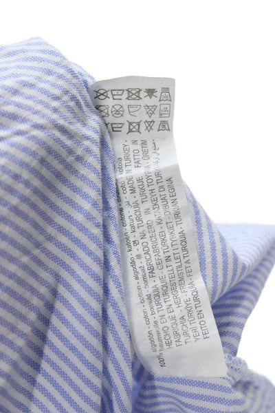 Zara Women Striped Cotton Button-Up Blouse Long Sleeve Light Blue Size XS