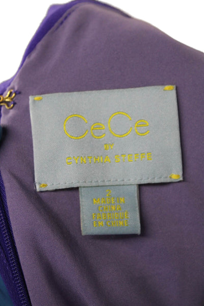 CeCe by Cynthia Steffe Women Fit & Flare Sundress Purple V-Neck Size 2