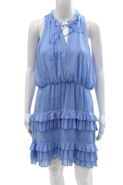 Sandro Womens Blouson Mini Dress Light Blue Drawstring Sleeveless Size 1
