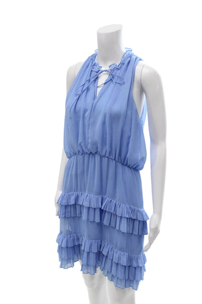 Sandro Womens Blouson Mini Dress Light Blue Drawstring Sleeveless Size 1