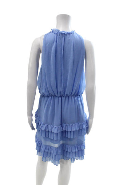 Sandro Womens Blouson Mini Dress Light Blue Drawstring Sleeveless Size 1
