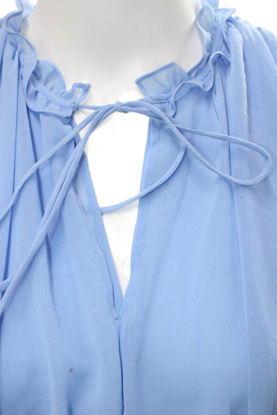 Sandro Womens Blouson Mini Dress Light Blue Drawstring Sleeveless Size 1