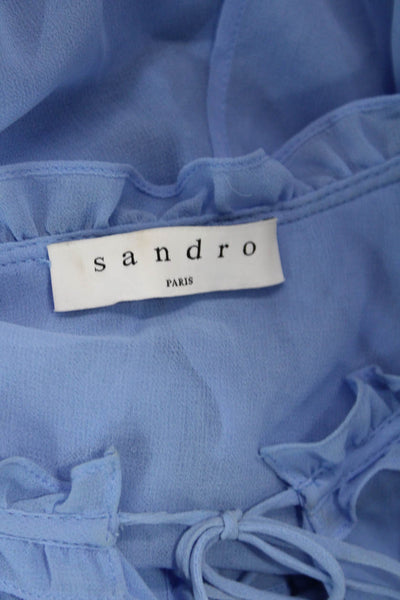 Sandro Womens Blouson Mini Dress Light Blue Drawstring Sleeveless Size 1