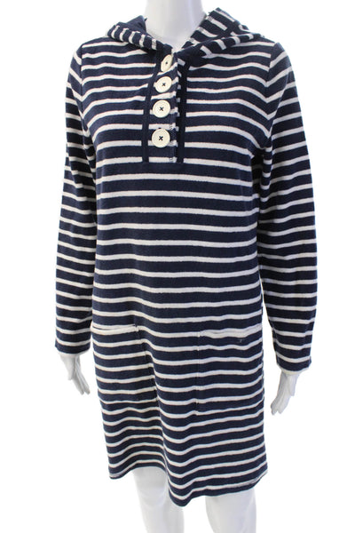 Boden Women Dark Blue Striped Long Sleeve Button Sweater Dress Size 8