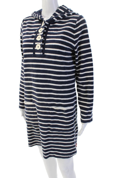 Boden Women Dark Blue Striped Long Sleeve Button Sweater Dress Size 8