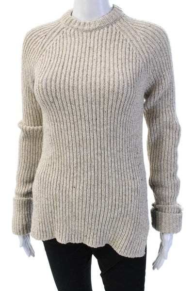 Joseph Unisex Pullover Sweaters Beige Striped Wool Blend Long Sleeve Size S