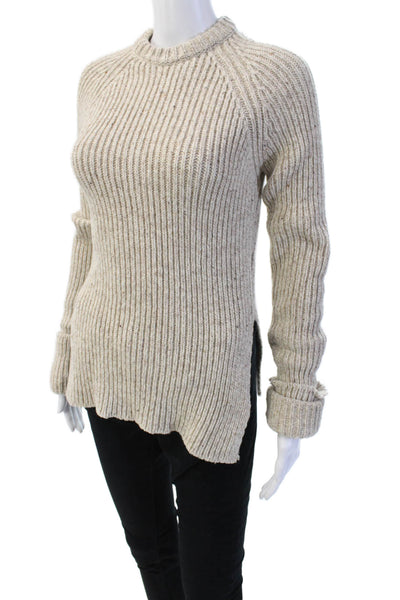 Joseph Unisex Pullover Sweaters Beige Striped Wool Blend Long Sleeve Size S