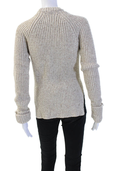 Joseph Unisex Pullover Sweaters Beige Striped Wool Blend Long Sleeve Size S