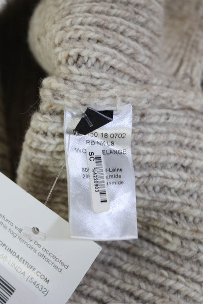 Joseph Unisex Pullover Sweaters Beige Striped Wool Blend Long Sleeve Size S