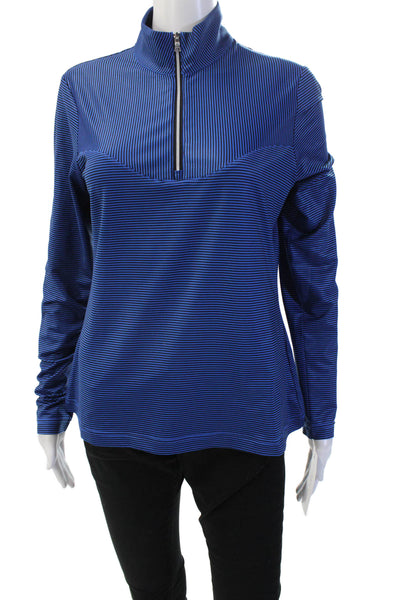 Cutter & Buck Womens Striped Mock Neck Long Sleeve Zip Top Blue Size S