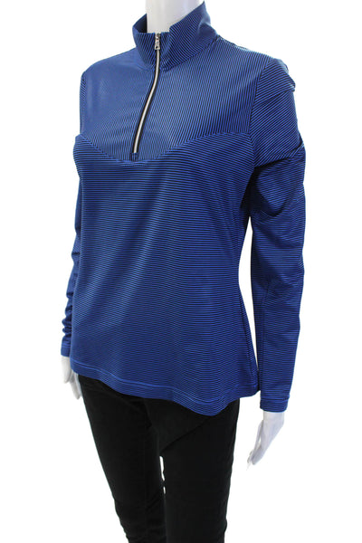 Cutter & Buck Womens Striped Mock Neck Long Sleeve Zip Top Blue Size S