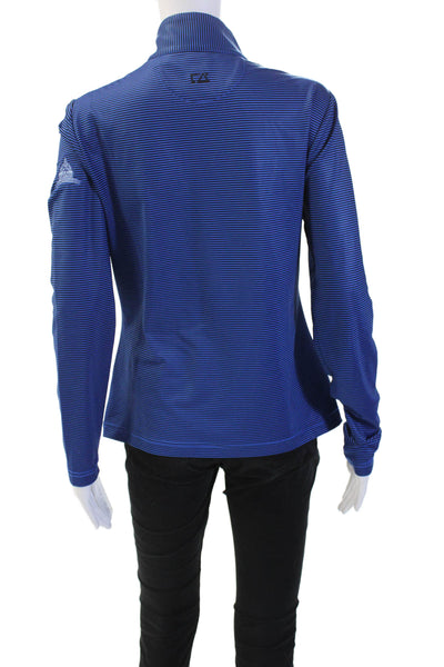 Cutter & Buck Womens Striped Mock Neck Long Sleeve Zip Top Blue Size S