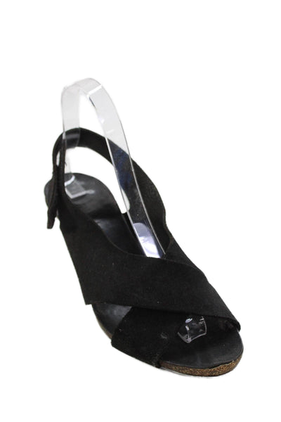 Pedro Garcia Womens Leather Ankle Strap Slip-On Heeled Sandals Black Size 7.5