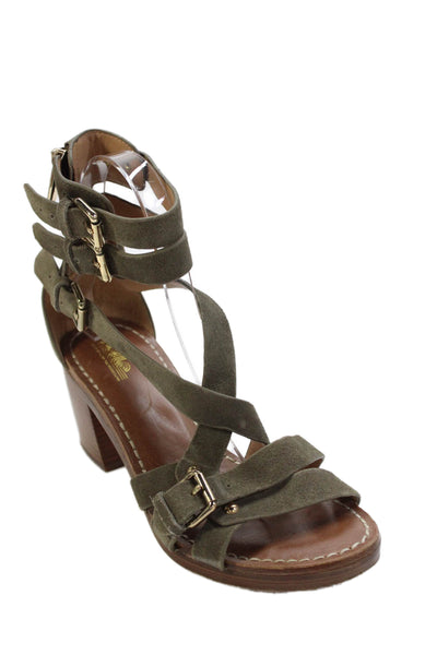 Sigerson Morrison Womens Leather Ankle Strap Heeled Sandals Green Size 7