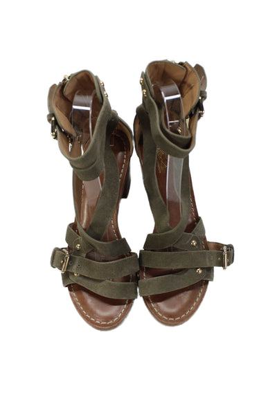 Sigerson Morrison Womens Leather Ankle Strap Heeled Sandals Green Size 7