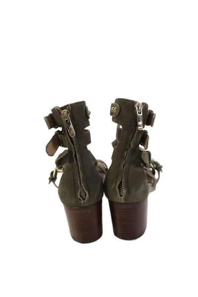 Sigerson Morrison Womens Leather Ankle Strap Heeled Sandals Green Size 7