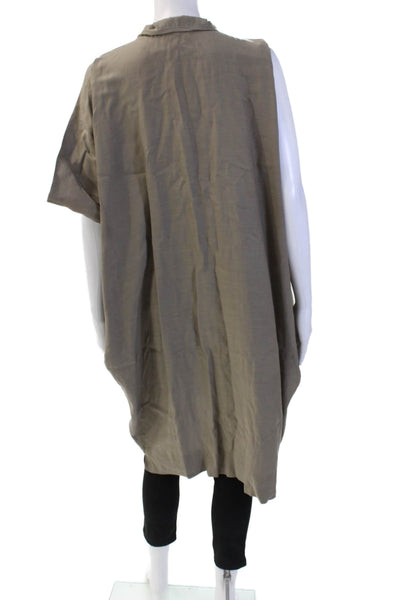 Nino Women Kaftan Shirt Dress Beige Mock Neck Short Sleeve Zip Size 3