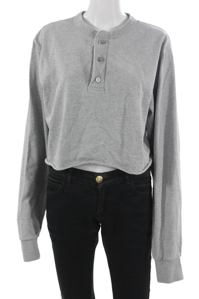 J. Galt Women Cropped Button Up Long Sleeve Crew Neck Gray Cotton Size 3