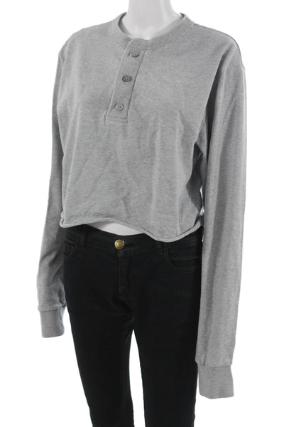J. Galt Women Cropped Button Up Long Sleeve Crew Neck Gray Cotton Size 3