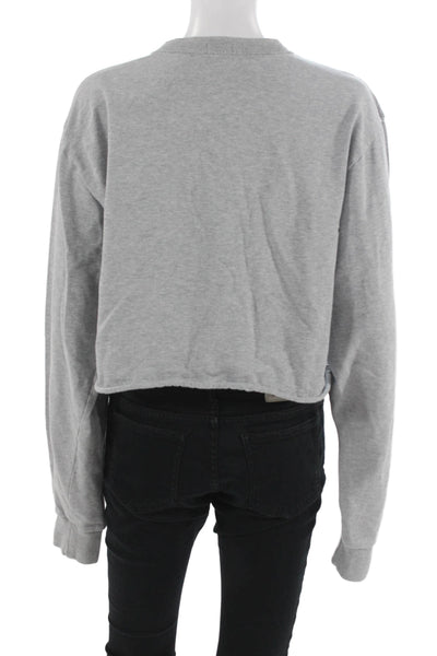 J. Galt Women Cropped Button Up Long Sleeve Crew Neck Gray Cotton Size 3
