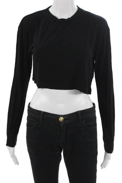 Reformation Women Cropped Black T-Shirt Long Sleeve Tencel Size S