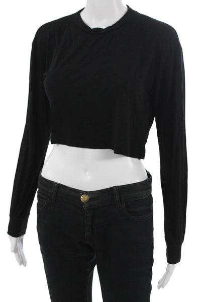Reformation Women Cropped Black T-Shirt Long Sleeve Tencel Size S